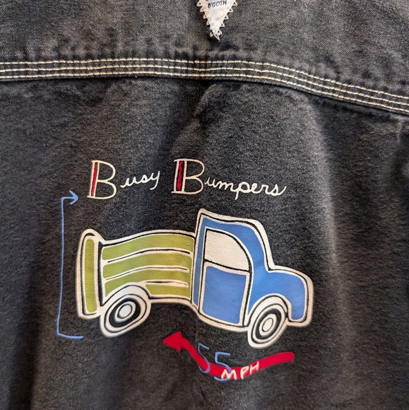 BABY B'GOSH toddler black denim jacket with busy bumpers dumptruck applique - Picture 2 of 7